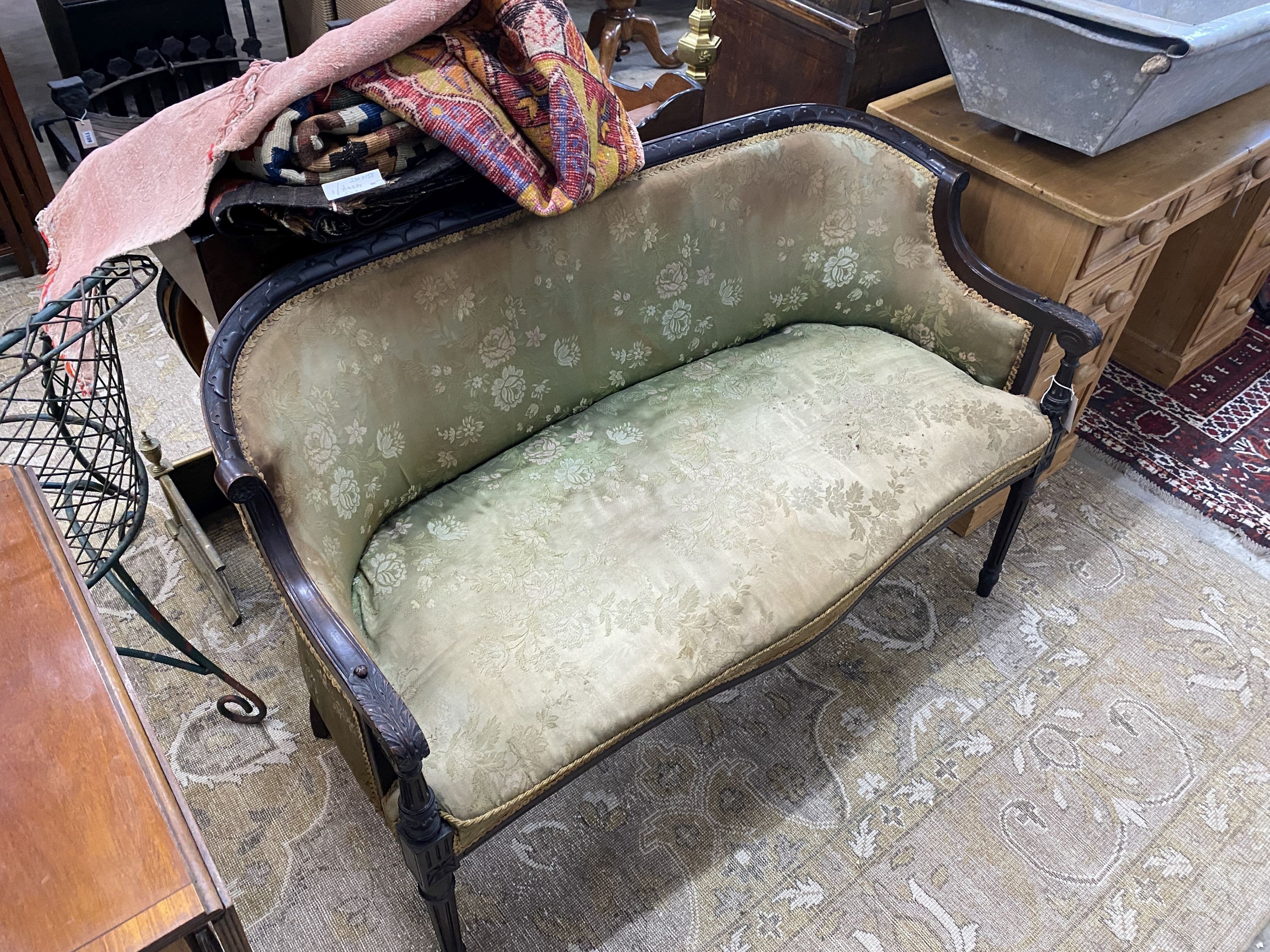 A 19th century George III style carved mahogany settee, length 125cm, depth 56cm, height 85cm